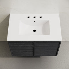 Wall-Mounted Bathroom Vanity, St. Tropez, 30 Inch with Ceramic Top in Black Oak