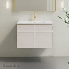 Wall-Mounted Bathroom Vanity, St. Tropez, 30 Inch with Sink Top in White Oak