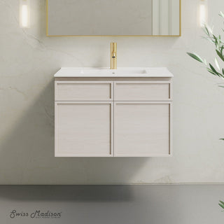 Wall-Mounted Bathroom Vanity, St. Tropez, 30 Inch with Sink Top in White Oak