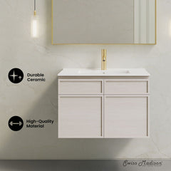 Wall-Mounted Bathroom Vanity, St. Tropez, 30 Inch with Sink Top in White Oak