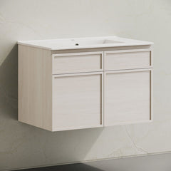 Wall-Mounted Bathroom Vanity, St. Tropez, 30 Inch with Sink Top in White Oak