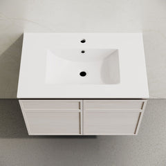 Wall-Mounted Bathroom Vanity, St. Tropez, 30 Inch with Sink Top in White Oak