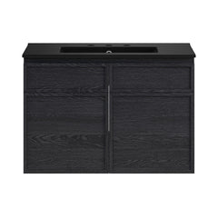 Wall-Mounted Bathroom Vanity, St. Tropez, 30 Inch with Widespread Sink Top in Black Oak