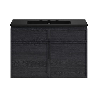 Wall-Mounted Bathroom Vanity, St. Tropez, 30 Inch with Widespread Sink Top in Black Oak