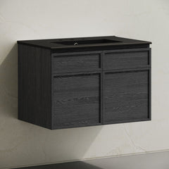 Wall-Mounted Bathroom Vanity, St. Tropez, 30 Inch with Widespread Sink Top in Black Oak
