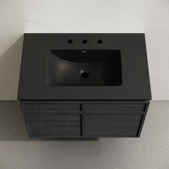Wall-Mounted Bathroom Vanity, St. Tropez, 30 Inch with Widespread Sink Top in Black Oak