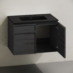 Wall-Mounted Bathroom Vanity, St. Tropez, 30 Inch with Widespread Sink Top in Black Oak