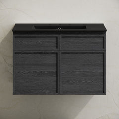 Wall-Mounted Bathroom Vanity, St. Tropez, 30 Inch with Widespread Sink Top in Black Oak