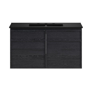 Wall-Mounted Bathroom Vanity, St. Tropez, 36 in with Ceramic Top in Black Oak