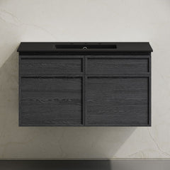 Wall-Mounted Bathroom Vanity, St. Tropez, 36 in with Ceramic Top in Black Oak
