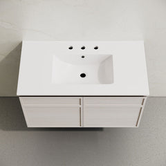 Wall-Mounted Bathroom Vanity, St. Tropez, 36 in with Ceramic Top in White Oak