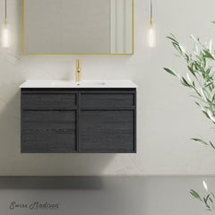 Wall-Mounted Bathroom Vanity, St. Tropez, 36 in with Sink Top in Black Oak