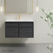 Wall-Mounted Bathroom Vanity, St. Tropez, 36 in with Sink Top in Black Oak