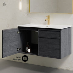 Wall-Mounted Bathroom Vanity, St. Tropez, 36 in with Sink Top in Black Oak