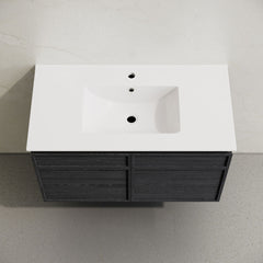 Wall-Mounted Bathroom Vanity, St. Tropez, 36 in with Sink Top in Black Oak