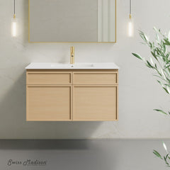Wall-Mounted Bathroom Vanity, St. Tropez, 36 in with Sink Top in Natural Oak