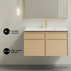 Wall-Mounted Bathroom Vanity, St. Tropez, 36 in with Sink Top in Natural Oak