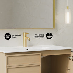 Wall-Mounted Bathroom Vanity, St. Tropez, 36 in with Sink Top in Natural Oak