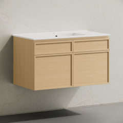 Wall-Mounted Bathroom Vanity, St. Tropez, 36 in with Sink Top in Natural Oak