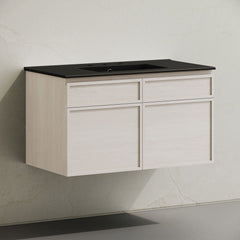 Wall-Mounted Bathroom Vanity, St. Tropez, 36-Inch with Black Ceramic Top in White Oak