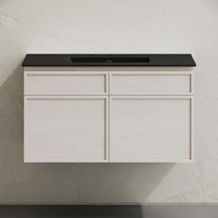 Wall-Mounted Bathroom Vanity, St. Tropez, 36-Inch with Black Ceramic Top in White Oak