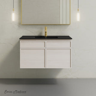 Wall-Mounted Bathroom Vanity, St. Tropez, 36 Inch with Black Sink Top in White Oak