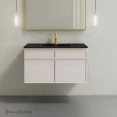 Wall-Mounted Bathroom Vanity, St. Tropez, 36 Inch with Black Sink Top in White Oak