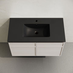 Wall-Mounted Bathroom Vanity, St. Tropez, 36 Inch with Black Sink Top in White Oak