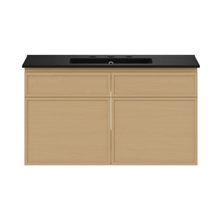 Wall-Mounted Bathroom Vanity, St. Tropez, 36-Inch with Ceramic Top in Natural Oak