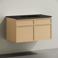 Wall-Mounted Bathroom Vanity, St. Tropez, 36-Inch with Ceramic Top in Natural Oak