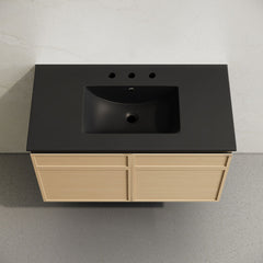 Wall-Mounted Bathroom Vanity, St. Tropez, 36-Inch with Ceramic Top in Natural Oak