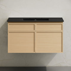 Wall-Mounted Bathroom Vanity, St. Tropez, 36-Inch with Ceramic Top in Natural Oak