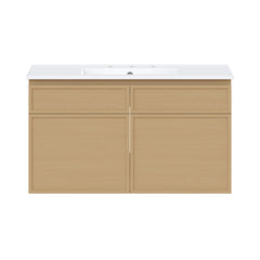 Wall-Mounted Bathroom Vanity, St. Tropez, 36 Inch with Ceramic Top in Natural Oak