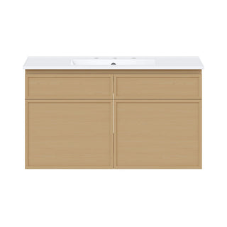 Wall-Mounted Bathroom Vanity, St. Tropez, 36 Inch with Ceramic Top in Natural Oak
