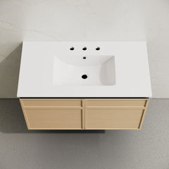 Wall-Mounted Bathroom Vanity, St. Tropez, 36 Inch with Ceramic Top in Natural Oak