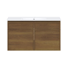 Wall-Mounted Bathroom Vanity, St. Tropez, 36 Inch with Sink Top in Brown Oak