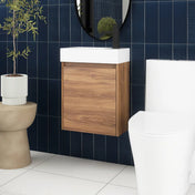 Wall-Mounted Bathroom Vanity with Integrated Sink, White Top and Brown Ebony Base