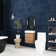 Wall-Mounted Bathroom Vanity with Integrated Sink, White Top and Brown Ebony Base
