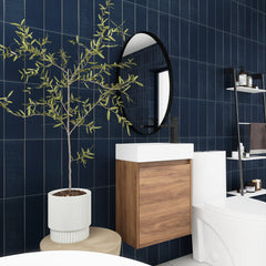 Wall-Mounted Bathroom Vanity with Integrated Sink, White Top and Brown Ebony Base