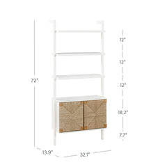 Wall-Mounted Bookcase with 3 Shelves and Cabinet in Warm White