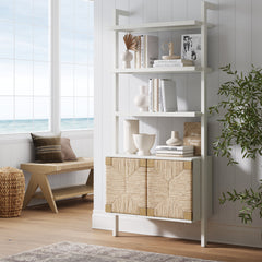 Wall-Mounted Bookcase with 3 Shelves and Cabinet in Warm White