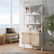 Wall-Mounted Bookcase with 3 Shelves and Cabinet in Warm White