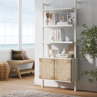 Wall-Mounted Bookcase with 3 Shelves and Cabinet in Warm White