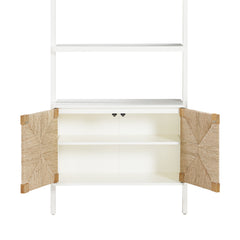 Wall-Mounted Bookcase with 3 Shelves and Cabinet in Warm White