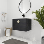 Wall Mounted Single Bathroom Vanity with White Ceramic Top in Black