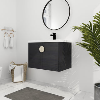 Wall Mounted Single Bathroom Vanity with White Ceramic Top in Black