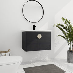 Wall Mounted Single Bathroom Vanity with White Ceramic Top in Black