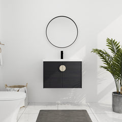 Wall Mounted Single Bathroom Vanity with White Ceramic Top in Black