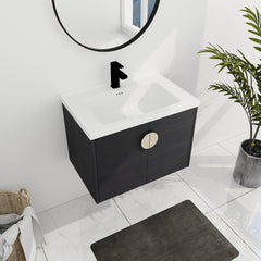 Wall Mounted Single Bathroom Vanity with White Ceramic Top in Black