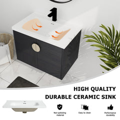 Wall Mounted Single Bathroom Vanity with White Ceramic Top in Black